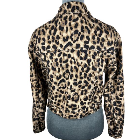 Reformation Leopard Print Jean Jacket Small Tan/Black Trucker Denim Boho Mobwife - Picture 3 of 8